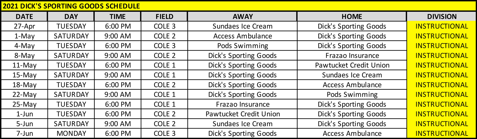 Dick s Sporting Goods Schedule Seekonk Girls Softball